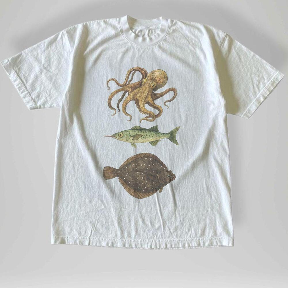 Style Ocean Life Graphic Tee Octopus Fish Nature Shirt